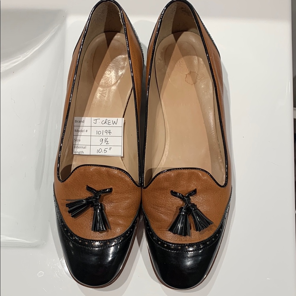 J. Crew Tan and Black Leather Tassel Loafers